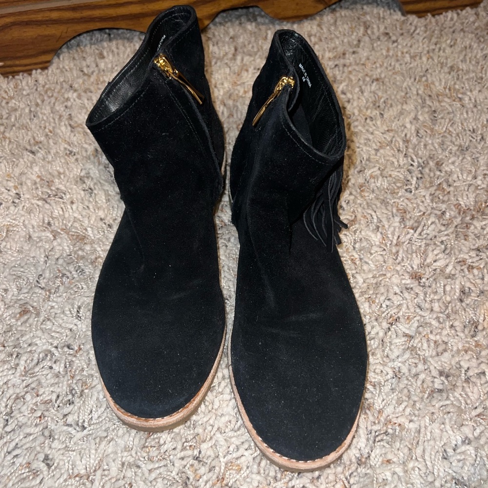 kate spade Black Suede Ankle Boots with Gold Zippers